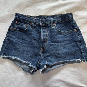 Levi's Blue High-Waisted Jean Shorts Distressed